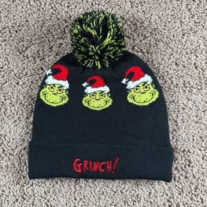 American Eagle NWT Grinch Christmas Beanie Hat Pom Pom One Size Black Holiday